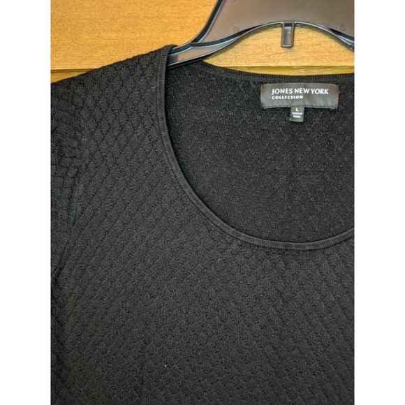 Jones New York Top Shirt Size L Black Knit Stretchy - Picture 2 of 6